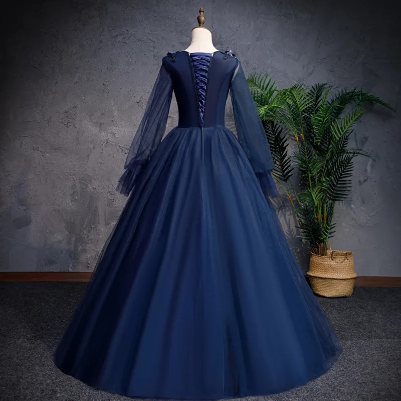 Синие Бальные платья принцессы с пышными рукавами Новое поступление Robe De Quinceanera