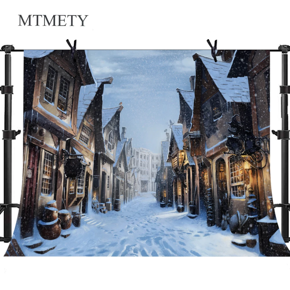 MTMETY Snow Street Magic House Backdrops for Photography Photo Backgrounds Party Photo Booth Backdrop for Birthday Party Decroat