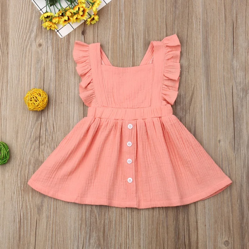 

Leisure Dress Set Summer Casual Baby Girls Breathable Soft Cute Solid Print Dress Kids Toddler Princess Pageant Sundress