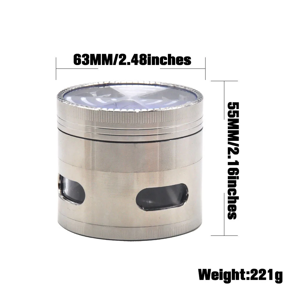 Серебряный Стиль цинковый сплав точильщик табака с окном 63 мм 4 шт. острые зубы