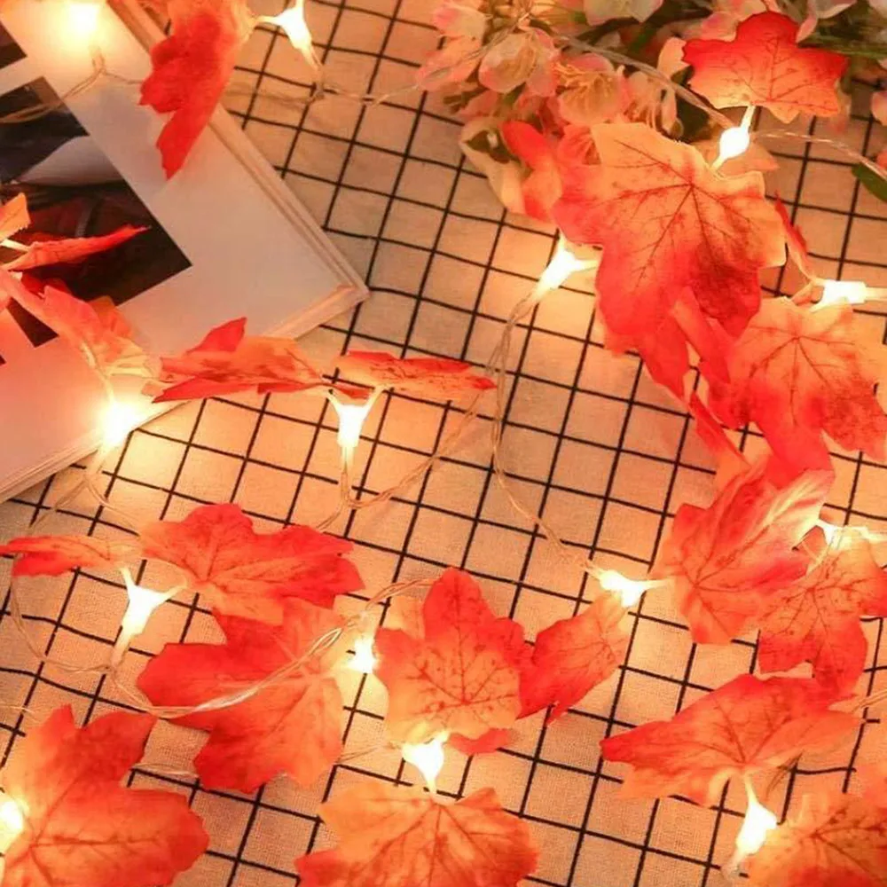 

CARPRIE LED Strip 6M 40LED Lighted Fall Autumn Pumpkin Maple Leaves Garland Waterproof For Festival Tree Wedding Home Deco #45