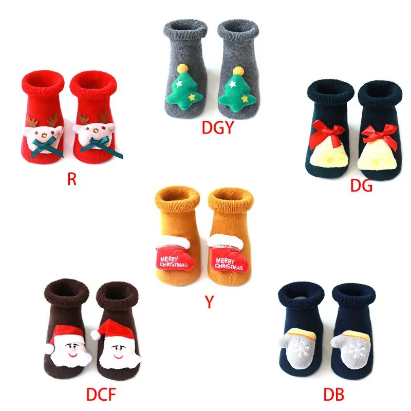 

Newborn Baby Christmas Winter Terry Towel Floor Slipper Socks Cute 3D Cartoon Santa Tree Elk Thick Warm Non-Slip Hosiery