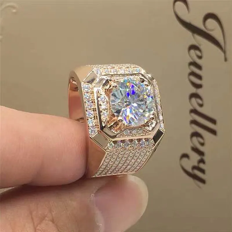 FDLK    Luxurious Men's Rose Gold Natural Birthstone Crystal Ring Boyfriend Anniversary Gift Banquet Engagement Wedding Band