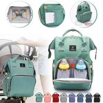 Large Capacity Fashion Mummy Bag Travel Backpack Baby Diaper Nappy Bottle Baby Care Bag With USB Charger Women Diaper Bag 1