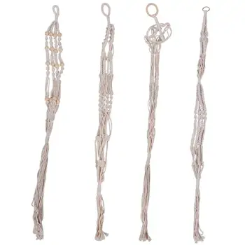 

4pcs Flower Pot Plant Pot Macetas Garden Accessories Hanging Baskets Macrame String Bag Flowerpot Net Bag For Garden