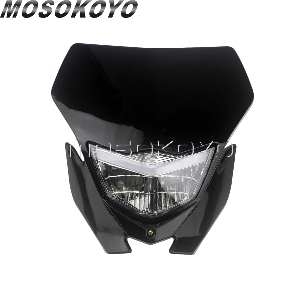 Черный H4 мотокросса передняя фара обтекаемой формы для Yamaha WRF CRF SMR XC WR Kawasaki d-трекер KLX250 S/SF Supermoto MX прочная фара