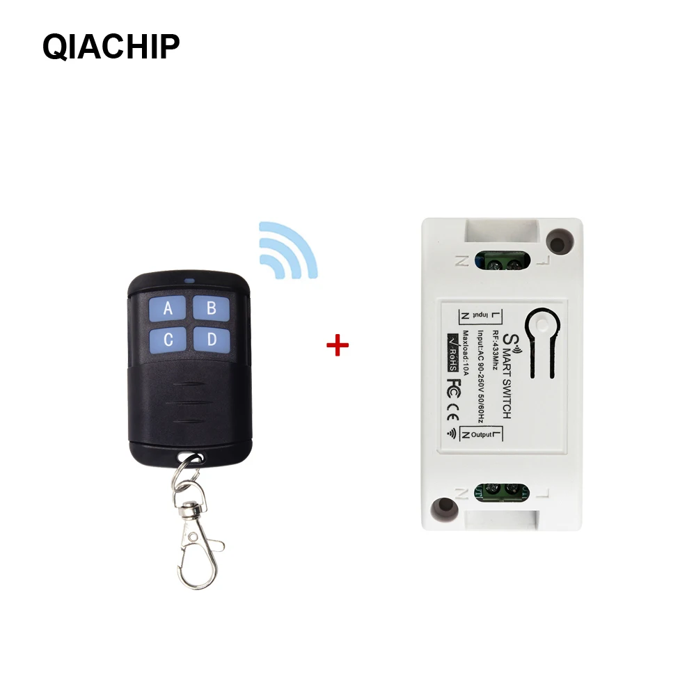 1 RC and 1 receiver QIACHIP 433 МГц AC 110 В 220 В беспроводной переключатель 1 CH Пульт дистанционного управления РЧ релейный модуль приемника для светильник открывания двери гаража - Цвет: 1 RC and 1 receiver