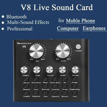 

Live Sound Card V8 Audio External USB Headset Microphone Live Broadcast Sound Card for Mobile Phone Computer PC