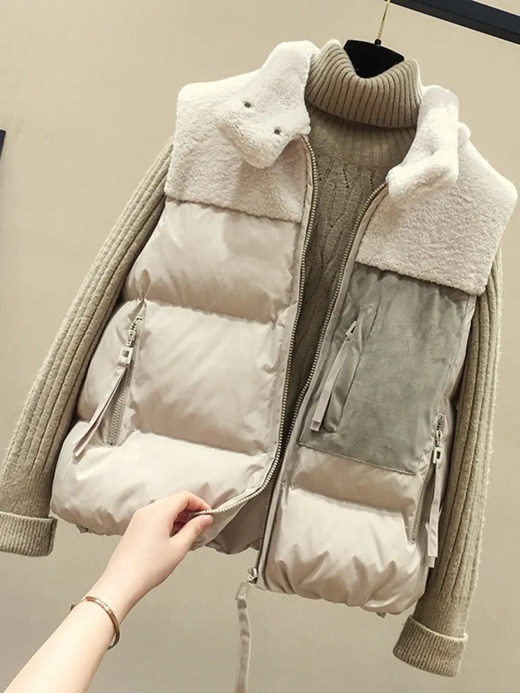 Beige Новинка, хлопковый жилет без рукавов, женские топы, короткое пальто, модная осенняя и зимняя теплая куртка для девушек, студенческий пуховый хлопковый жилет - Цвет: Beige
