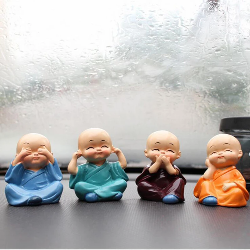 4Pcs Car Ornament Four Small Cute Monk Interior Display Decoration Auto Accessories Home Decorative Doll | Автомобили и мотоциклы