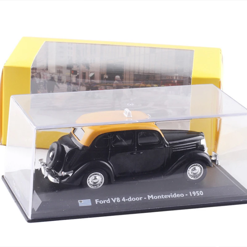 1:43 Scale1950 такси Ford V8 4-дверный Монтевидео литья под давлением, брелок для автомобильных ключей, модель игрушка для детей Matel подарки коллекция Оригинальная коробка статического электричества