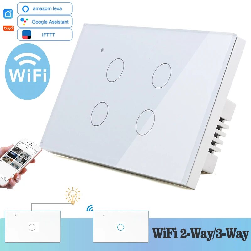 WIFI сенсорный светильник настенный выключатель белого стекла синий светодиод 118*72