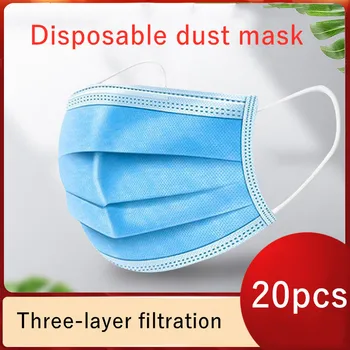

20Pcs Disposable adult Masks High quality 3 Layer Filter Non-Woven Masks Anti Dust Anti-foaming Mask Soft Breathable Face Mask