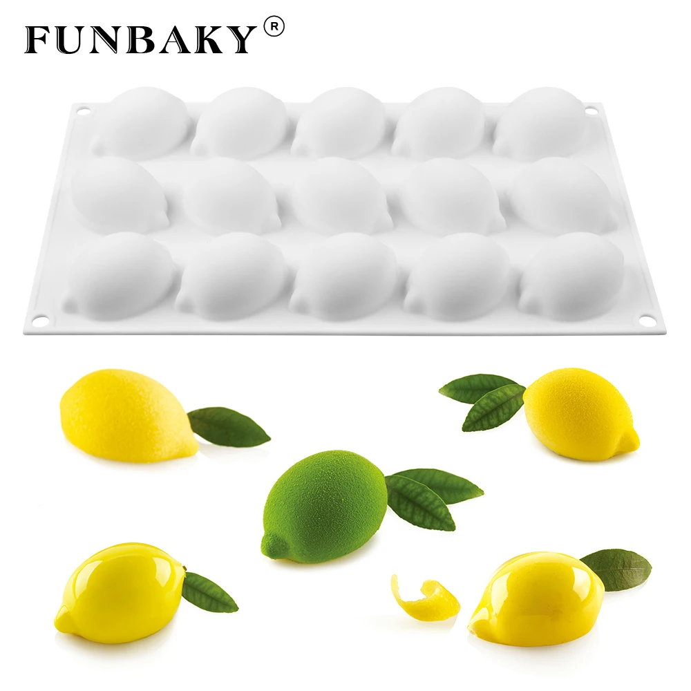 FUNBAKY 15 Cavity Lemon Silicone Mold For Cake Baking Decorating Tools Fruits Jelly Pudding Moulds Forms | Дом и сад