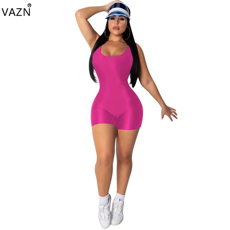 VAZN Весна Горячая Мода Женские однотонные 4 цвета Bodycon Костюмы Леди o-образным вырезом без рукавов пикатные с открытой спиной обтягивающие костюмы QM3671