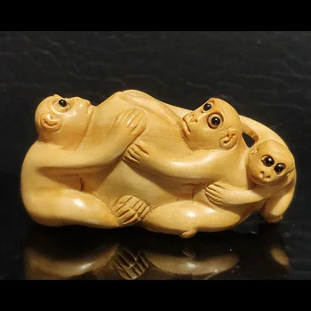 

Y6802 - 2" Hand Carved Boxwood Netsuke : 3 Monkeys Figurine