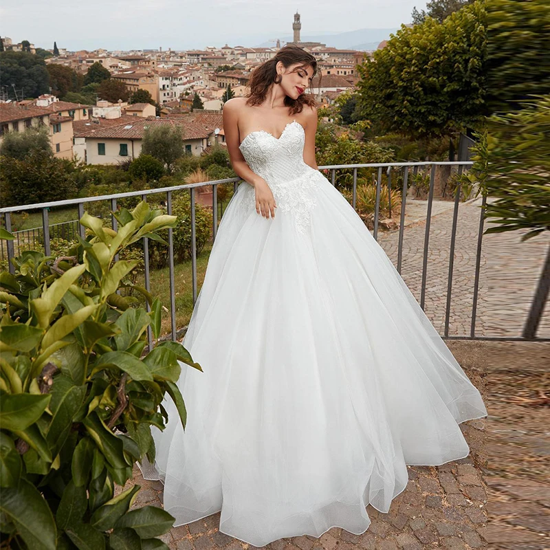 

Thinyfull Country Ball Gown Wedding Dresses Lace Appliques Bohemian Sweetheart Wedding Party Gowns Lace-Up Back Robe Mariage