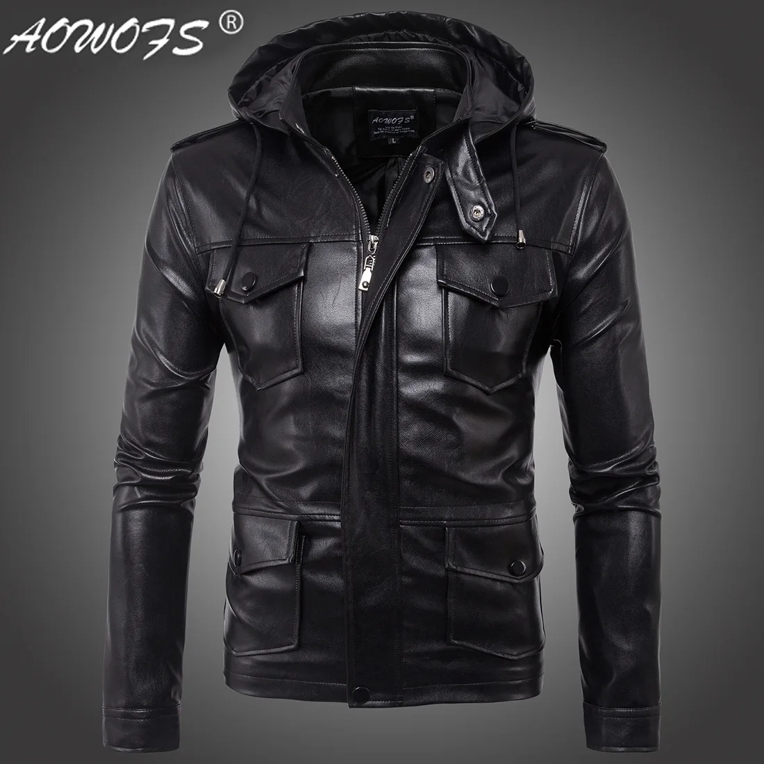 

[Code] European AliExpress Aowof Men New Style Leather Coat Hooded Leather Jacket Boutique B005