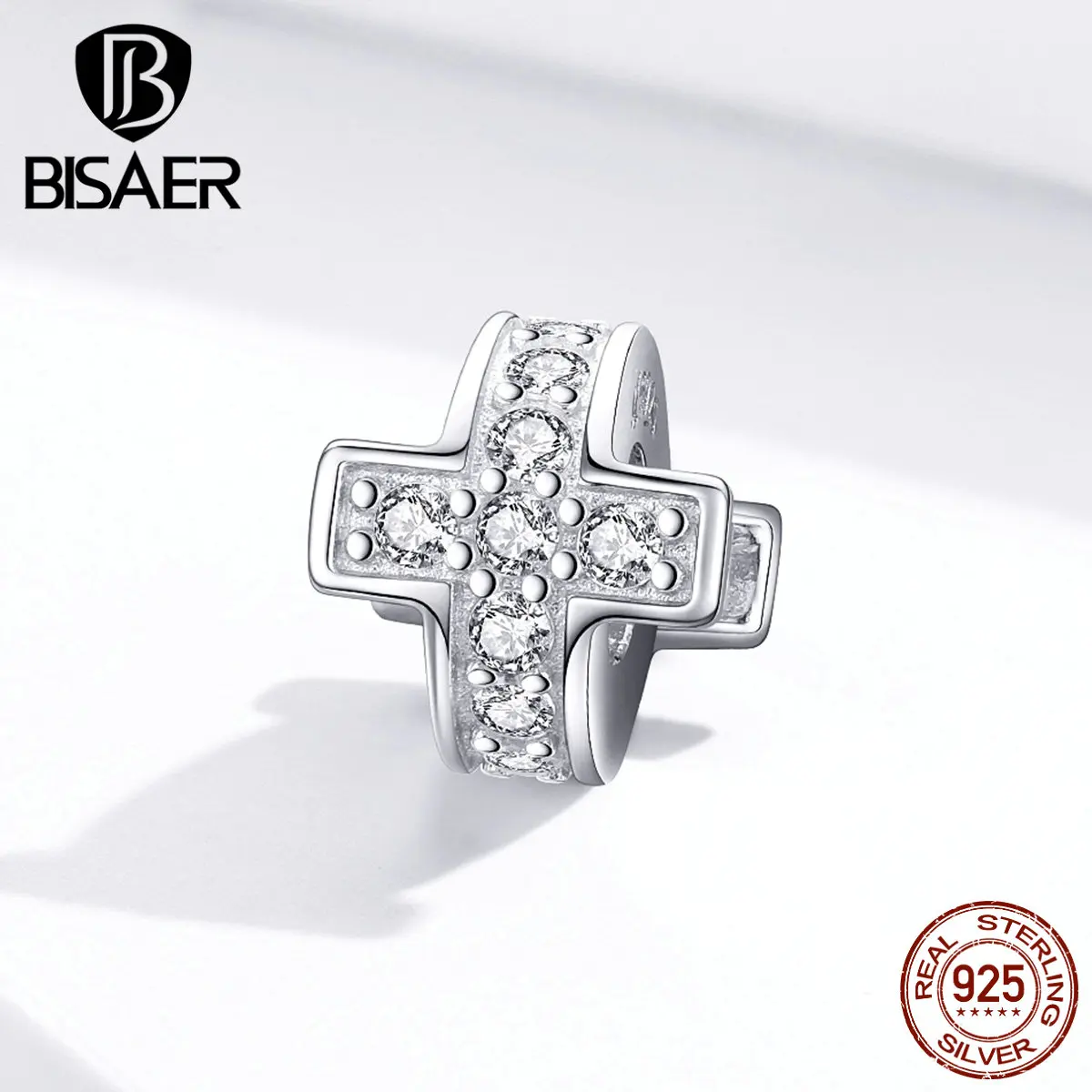 

Hot Sale BISAER 925 Sterling Silver Cross Faith Beads CZ Charms fit for DIY Women Charm Bracelets Jewelry Accessories ECC1292