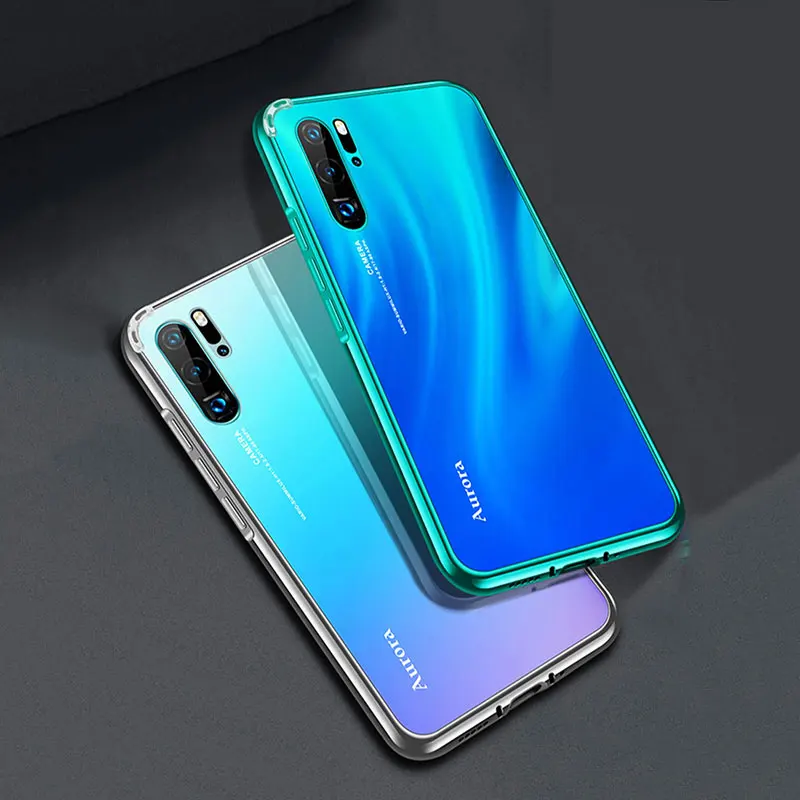 Чехол BEYOUR для huawei P30 Pro металлическая рамка Авроры ударопрочный закаленное стекло