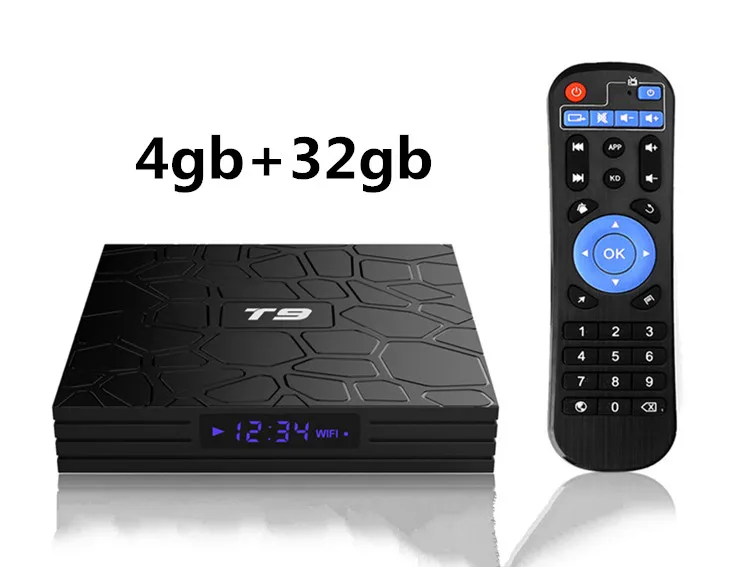 4gb 32gb T9 Android 9,0 ТВ приставка RKchip четырехъядерный USB 3,0 4K Смарт ТВ приставка 4 Гб ОЗУ 32 ГБ/64 Гб ПЗУ медиаплеер 2,4G/5G wifi ТВ приставка T9 коробка - Цвет: 4gb 32gb