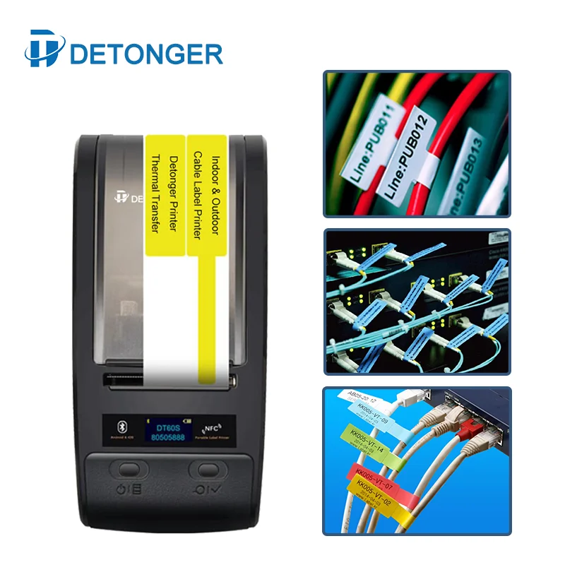 DETONGER 휴대용 열전사 인쇄기, 리본 PET 고정 애셋 태그, 실험실 라벨 프린터