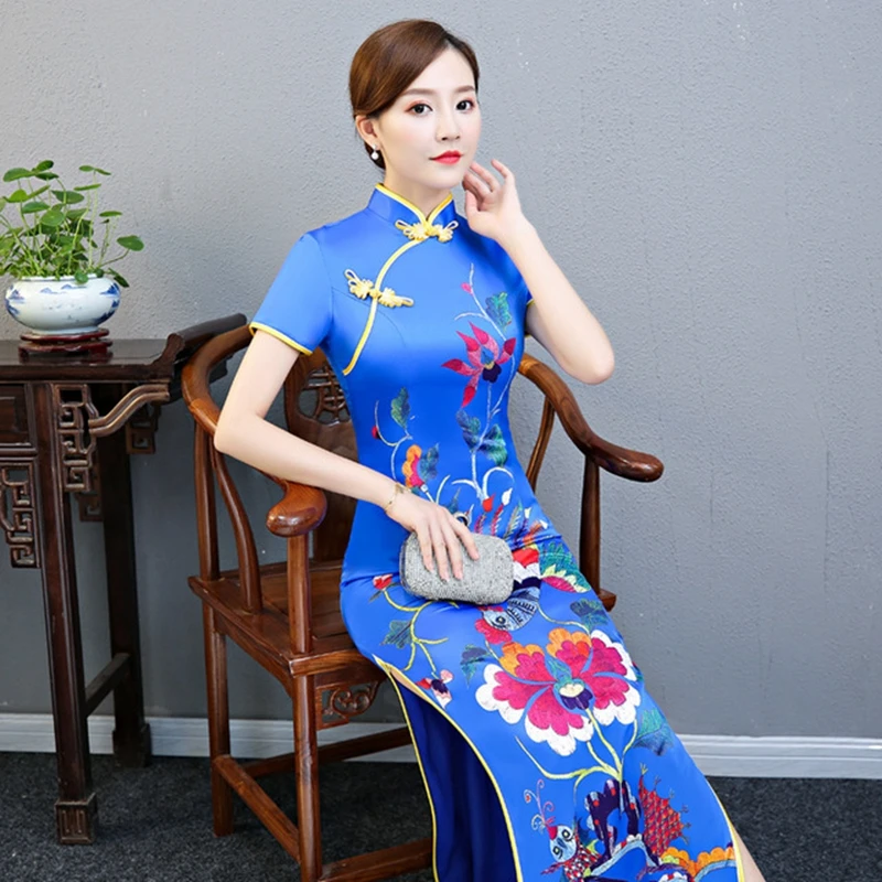 Plus size 5XL custom cheongsam female new autumn large size Slim Chinese dress Improvement Retro dignified long style cheongsam