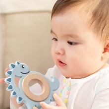 Anneau de dentition en bois et Silicone pour bébé, lettres de rongeur, sucettes, jouets, anneau de dentition, nouveau né, qualité alimentaire, mastication 