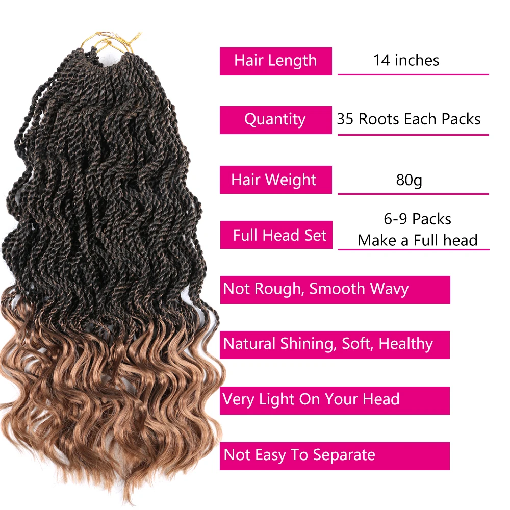 DAIRESS 14" Senegalese Twist Hair 35Roots/Pack Wavy Crochet Twist Hair Braiding Hair Extensions Senegalese Twist Crochet Braids