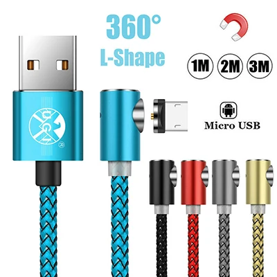 Red for Micro USB 360 ° l-образный Магнитный usb-кабель для зарядного устройства для iPhone samsung Android Lot - Color: Red for Micro USB