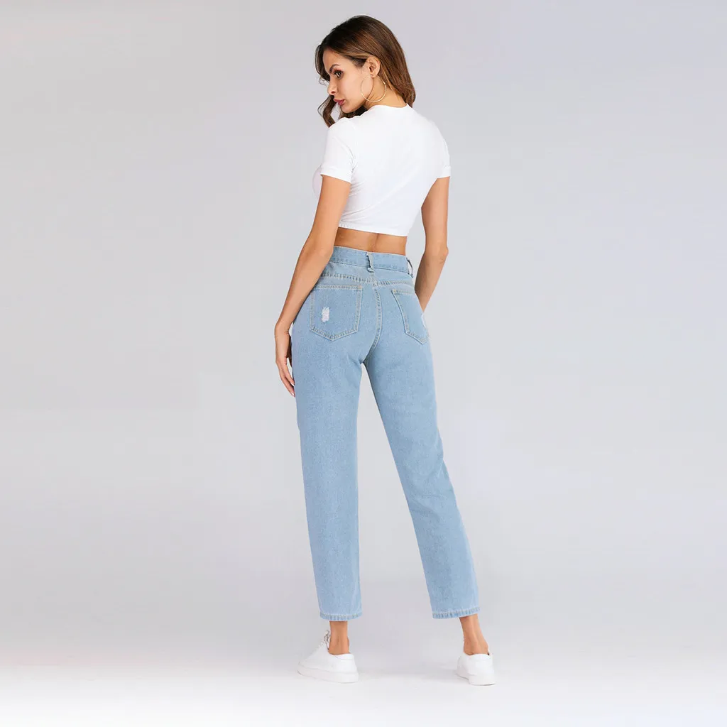 Jaycosin New Fashion Ladies Casual Wild Blue Loose Jeans Elastic Stretch Trousers Length Washed Jeans Harem  Pants Female 10#4