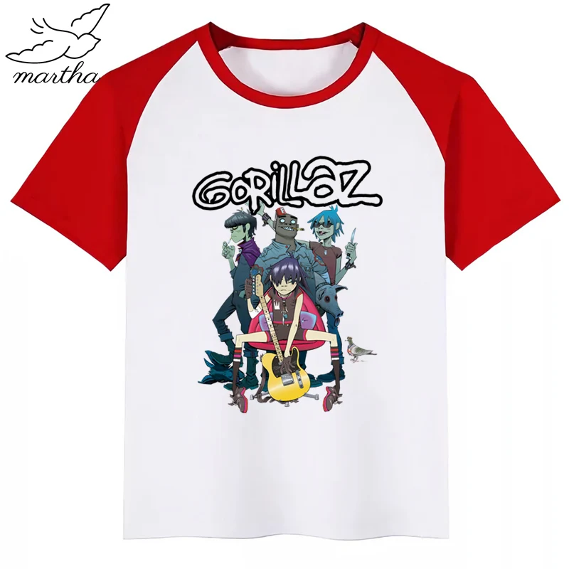RedC BoysGirls Gorillaz/футболка с принтом героев мультфильмов; детская забавная одежда; детская летняя футболка с короткими рукавами для малышей - Цвет: RedC