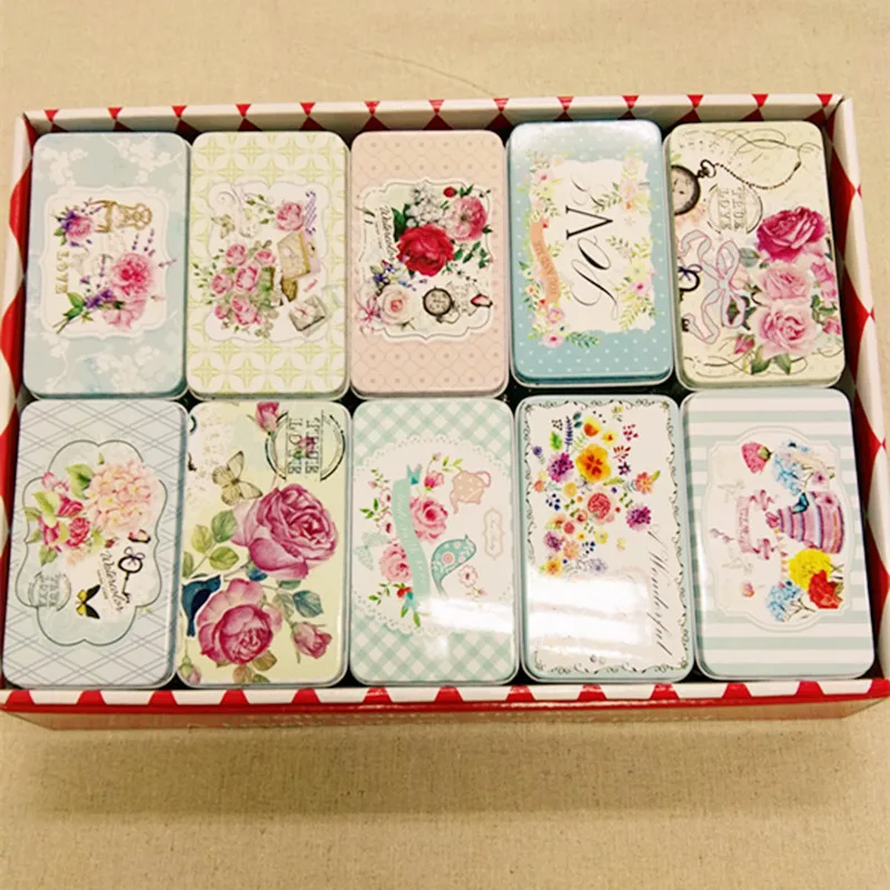 

10pc/lot Flower Printing Tin Box For Cookies Tea Box Jewelry Organizer Card Case Chocolate Small Things Storage Box Trcket Case