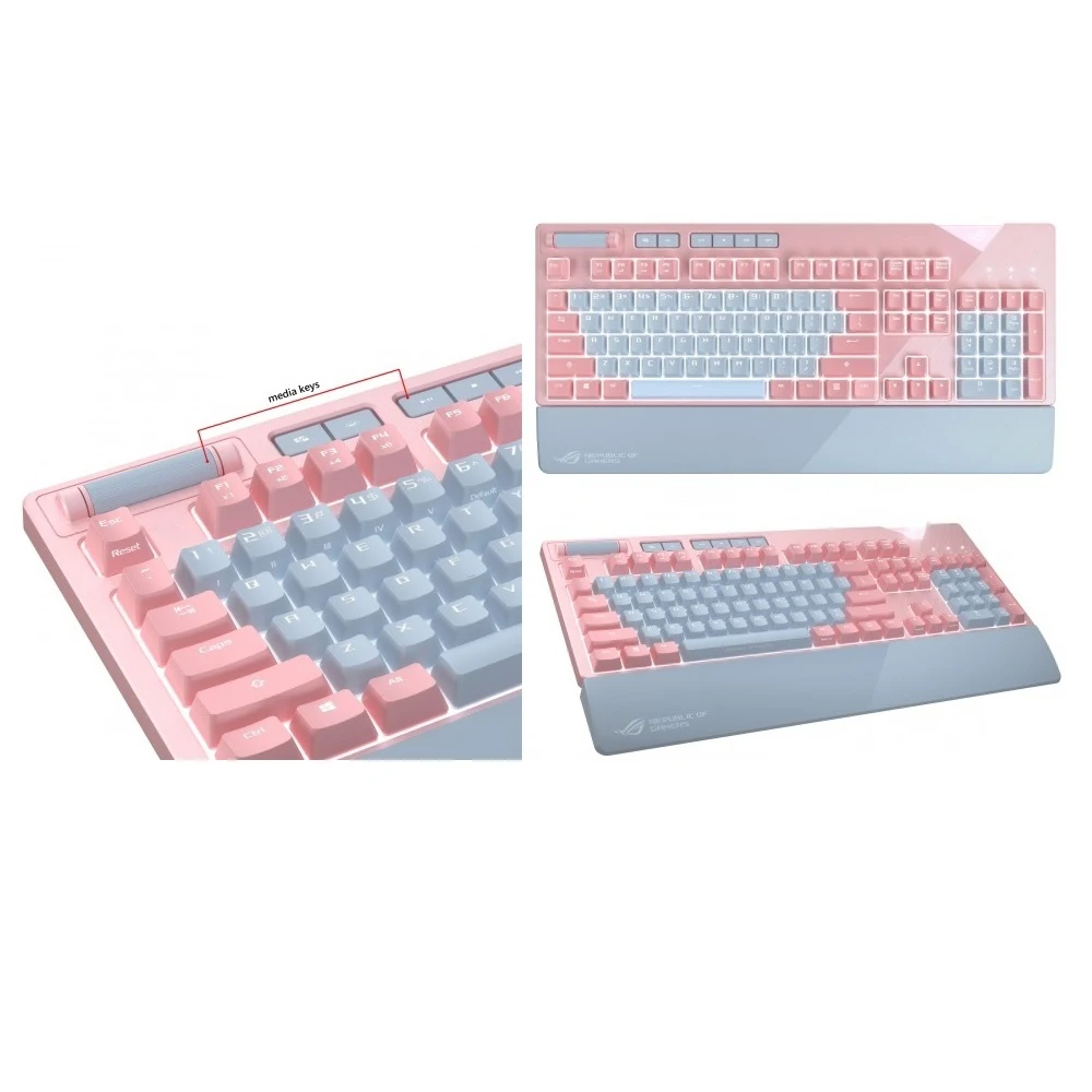 Клавиатура ASUS ROG Strix Flare PINK 90MP00M0-B0RA04 Cherry MX red, проводная, механическая, RGB подсветка, USB, розовый/серый
