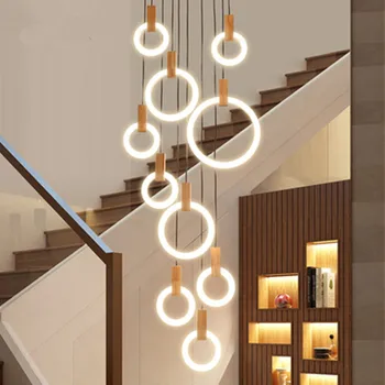 

2019 Modern led large staircase Wood chandelier lighting fixtures hanging lustre cristal long loft glass balls chandelier lamp