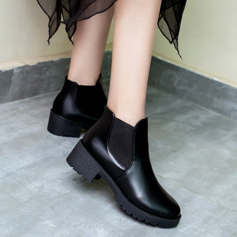 

Short Boots Women's 2019 Autumn New Style Europe And America-Style Leather Joint Stretch Fabric Foot Covering Casual Anti-slip C
