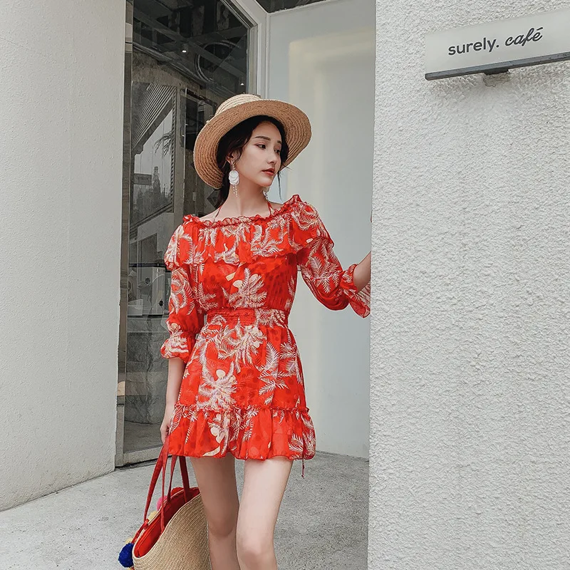 

Swimsuit Woman One Piece Bathing Suit Women Sexy Swimsuits Word Floral Chiffon Skirt Niche Restoring Ancient Elder For Animal