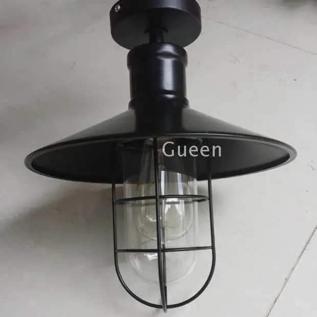 

American industrial iron loft ceiling light black warehouse small iron cage bar table glass bird cage ceiling lamp