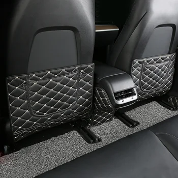 

3pcs Anti Kick Mat Styling Accessories Pad Back Seat With Storage Bag PU Leather Cover Interior Car Protective For Tesla Model 3