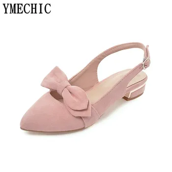

Sweet Lady Girls Female Bowtie Low Heel Suede Pointed Toe Slingbacks Pumps Shoes Woman Flock Chunky Heels Buckle Shoes