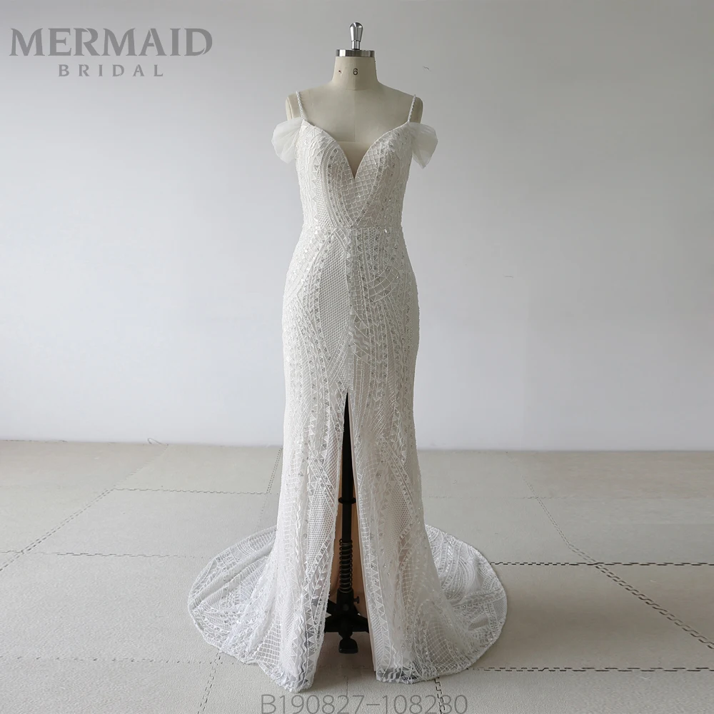 Кружевное платье с разрезом на плече, свадебное платье русалки, vestido de noiva