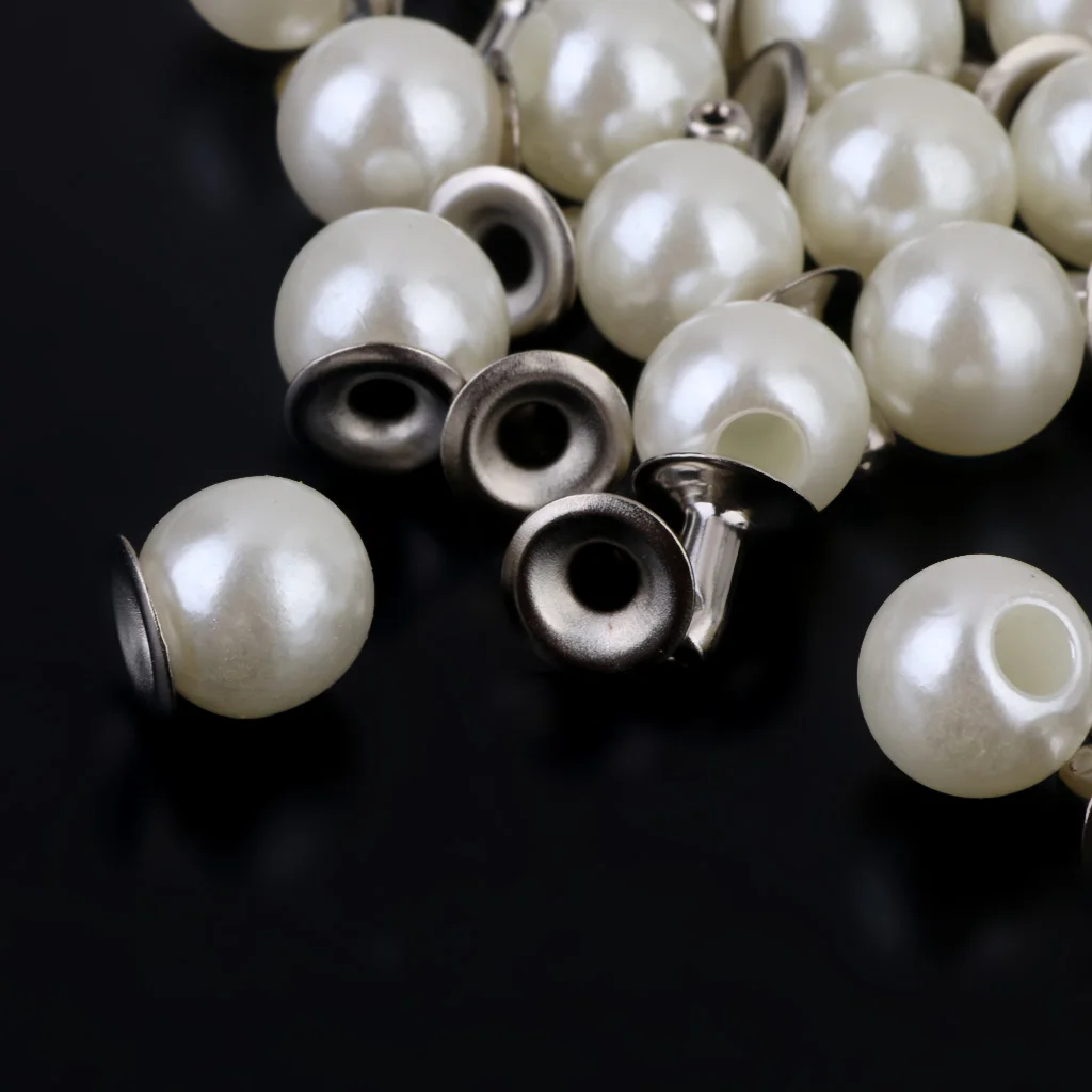 100 Pieces 6mm Round Pearl Rivet Stud Button for Leathercraft DIY Fashion Craft Accessories
