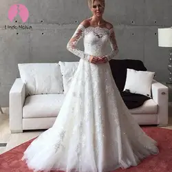 Дешевые Vestido De Noiva 2019 на заказ, свадебное платье с длинными рукавами и вырезом лодочкой элегантные капли, кружевные свадебные платья