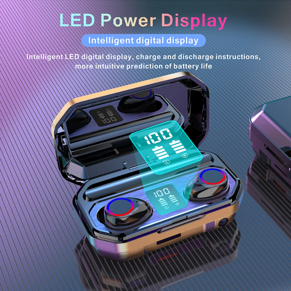 Wireless headphones earphone Bluetooth M12 TWS 3500mAh case Flashlight Headset LED Display IPX5 Waterproof Touch control Earbuds