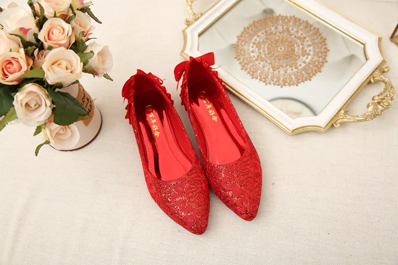 

Marriage Red Chinese Style Lace Embroidery Large Size Flat Wedding Shoes Bridal Shoes Wedding Shoes Red Shoes Cheongsam Shoes 40