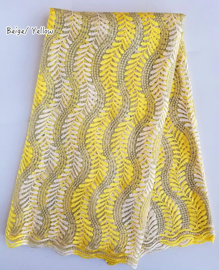 5 ярдов красивая африканская вышивка тюль кружево мягкая французская кружевная ткань нигерийское шитье вечернее платье высокое качество хороший выбор - Цвет: beige yellow gold
