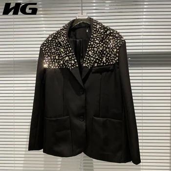 

HG XITAO Streetwear Women Blazers Loose Trend Diamond Design Personality Coat Women Plus Size Women Clothes 2020 Autumn ZY1062