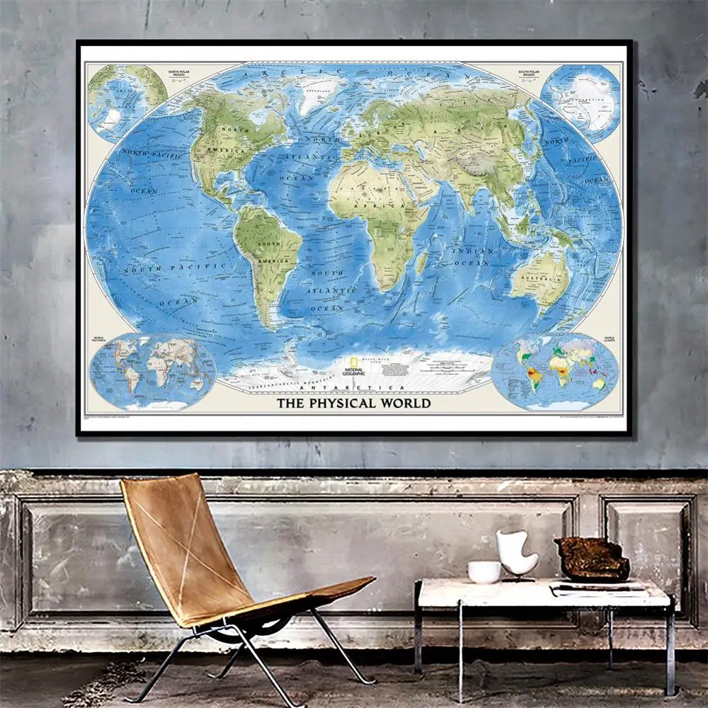 

The World Physical Map HD Spray Painting Canvas Home Wall Decor Crafts 150x225cm For Office And Study Room
