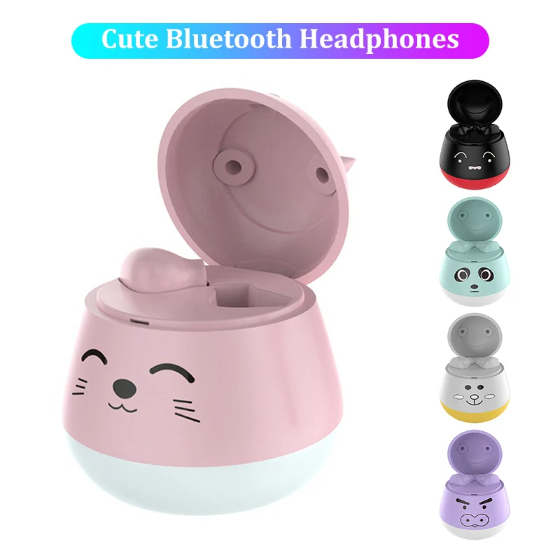 Миниатюрные наушники Bluetooth TWS с милыми животными и микрофоном беспроводные