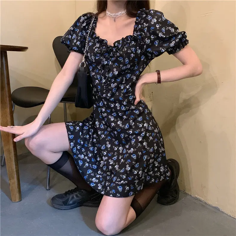 Dress Women Short Sleeve Floral College Vintage Trendy Korean Style Simple Soft Harajuku Female Popular Holidsy Summer New Ins long sleeve wedding dresses